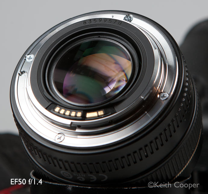 Canon EF50 f/1.4 lens showing manufacturing date codes