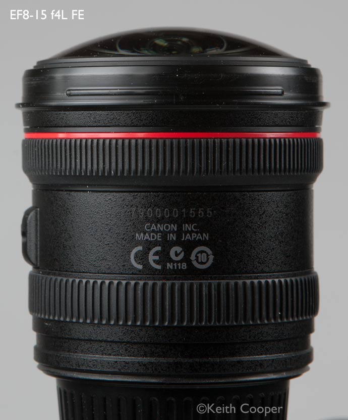 Canon ef8-15 lens showing manufacturing code and serial number
