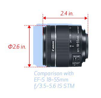 canon 18-55 f4-5.6 is stm size comparison